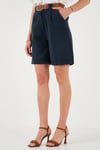 Lela Pamuklu Relaxed Fit Yüksel Bel Kemerli Gabardin Short Bayan Şort 668YP4710 LACİVERT