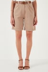 Lela Pamuklu Relaxed Fit Yüksel Bel Kemerli Gabardin Short Bayan Şort 668YP4710 CAMEL