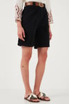 Lela Pamuklu Relaxed Fit Yüksel Bel Kemerli Gabardin Short Bayan Şort 668YP4710 SİYAH
