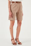 Lela Pamuklu Relaxed Fit Yüksel Bel Kemerli Gabardin Short Bayan Şort 668YP4710 CAMEL