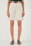 Lela Pamuklu Relaxed Fit Yüksel Bel Kemerli Gabardin Short Bayan Şort 668YP4710 TAŞ