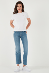 Lela Pamuklu Slim Fit Bisiklet Yaka Minimal İşleme Detaylı Bayan T Shirt 5866398 BEYAZ