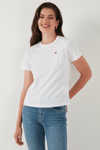 Lela Pamuklu Slim Fit Bisiklet Yaka Minimal İşleme Detaylı Bayan T Shirt 5866398 BEYAZ