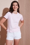 Lela Pamuklu Slim Fit Bisiklet Yaka Minimal İşleme Detaylı Bayan T Shirt 5866398 PEMBE
