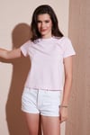 Lela Pamuklu Slim Fit Bisiklet Yaka Minimal İşleme Detaylı Bayan T Shirt 5866398 PEMBE