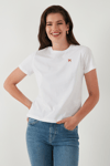 Lela Pamuklu Slim Fit Bisiklet Yaka Minimal İşleme Detaylı Bayan T Shirt 5866398 BEYAZ