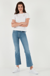 Lela Pamuklu Slim Fit Bisiklet Yaka Minimal İşleme Detaylı Bayan T Shirt 5866398 BEYAZ