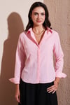 Lela Pamuklu Slim Fit Klasik Yaka Bayan Gömlek 6777423 Şeker Pembe