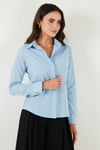 Lela Pamuklu Slim Fit Klasik Yaka Bayan Gömlek 6777423 BEBE MAVİ