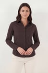 Lela Pamuklu Slim Fit Klasik Yaka Kadın Gömlek 6777423 KAHVE