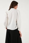 Lela Pamuklu Slim Fit Nakışlı Balon Kol Bayan Gömlek 676208 EKRU