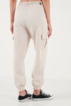 Lela Pamuklu Standart Fit Normal Bel Lastikli Paça Kemerli Jogger Bayan Pantolon 668YP5045 TAŞ