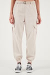Lela Pamuklu Standart Fit Normal Bel Lastikli Paça Kemerli Jogger Bayan Pantolon 668YP5045 TAŞ