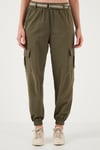 Lela Pamuklu Standart Fit Normal Bel Lastikli Paça Kemerli Jogger Bayan Pantolon 668YP5045 HAKİ