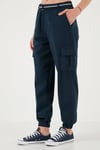 Lela Pamuklu Standart Fit Normal Bel Lastikli Paça Kemerli Jogger Kadın Pantolon 668YP5045 LACİVERT