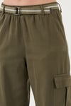 Lela Pamuklu Standart Fit Normal Bel Lastikli Paça Kemerli Jogger Bayan Pantolon 668YP5045 HAKİ