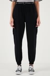 Lela Pamuklu Standart Fit Normal Bel Lastikli Paça Kemerli Jogger Bayan Pantolon 668YP5045 SİYAH