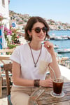 Lela Pamuklu Tek Cepli Regular Fit Bisiklet Yaka Kadın T Shirt 5865818 BEYAZ
