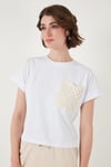 Lela Pamuklu Tek Cepli Regular Fit Bisiklet Yaka Kadın T Shirt 5865818 BEYAZ