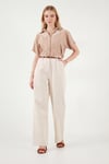 Lela Pamuklu Wide Leg Yüksek Bel Geniş Paça Kemerli Bayan Pantolon 668YP5429 TAŞ