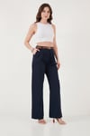 Lela Pamuklu Wide Leg Yüksek Bel Geniş Paça Kemerli Bayan Pantolon 668YP5429 LACİVERT