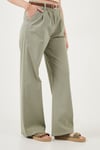 Lela Pamuklu Wide Leg Yüksek Bel Geniş Paça Kemerli Bayan Pantolon 668YP5429 HAKİ
