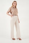Lela Pamuklu Wide Leg Yüksek Bel Geniş Paça Kemerli Bayan Pantolon 668YP5429 TAŞ