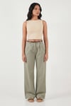 Lela Pamuklu Wide Leg Yüksek Bel Geniş Paça Kemerli Bayan Pantolon 668YP5429 HAKİ