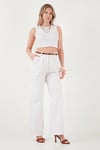 Lela Pamuklu Wide Leg Yüksek Bel Geniş Paça Kemerli Bayan Pantolon 668YP5429 BEYAZ