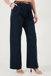 Lela Pamuklu Wide Leg Yüksek Bel Geniş Paça Kemerli Bayan Pantolon 668YP5429 LACİVERT
