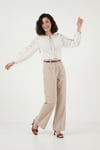 Lela Pamuklu Wide Leg Yüksek Bel Geniş Paça Kemerli Bayan Pantolon 668YP5429 KOYU TAŞ