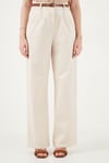 Lela Pamuklu Wide Leg Yüksek Bel Geniş Paça Kemerli Bayan Pantolon 668YP5429 TAŞ