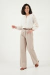 Lela Pamuklu Wide Leg Yüksek Bel Geniş Paça Kemerli Bayan Pantolon 668YP5429 KOYU TAŞ