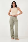 Lela Pamuklu Wide Leg Yüksek Bel Geniş Paça Kemerli Bayan Pantolon 668YP5429 HAKİ