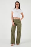 Lela Pamuklu Yüksek Bel Geniş Paça Kargo Bayan Pantolon 668YP50022S4 HAKİ