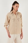 Lela Parlak Taşlı Regular Fit Yazlık Bayan Gömlek 6113615 TAŞ