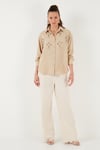Lela Parlak Taşlı Regular Fit Yazlık Bayan Gömlek 6113615 TAŞ