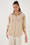 Lela Parlak Taşlı Regular Fit Yazlık Bayan Gömlek 6113615 TAŞ