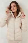 Lela Peluş Astarlı Slim Fit Suni Kürklü Çıkarılabilir Kapüşonlu Cepli Bayan Mont 497ADELE EKRU