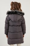 Lela Peluş Astarlı Yakası Suni Kürklü Çıkarılabilir Kapüşonlu Kışlık Kız Çocuk Mont 5760072 ANTRASİT