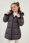Lela Peluş Astarlı Yakası Suni Kürklü Çıkarılabilir Kapüşonlu Kışlık Kız Çocuk Mont 5760072 ANTRASİT