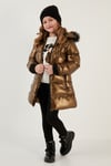 Lela Peluş Astarlı Yakası Suni Kürklü Çıkarılabilir Kapüşonlu Kışlık Kız Çocuk Mont 5761908 ALTIN