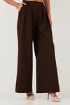 Lela Pile Detaylı Wide Leg Yüksek Bel Geniş Paça Bayan Pantolon 6522016 KAHVE