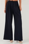 Lela Pile Detaylı Wide Leg Yüksek Bel Geniş Paça Bayan Pantolon 6522016 LACİVERT