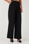 Lela Pile Detaylı Wide Leg Yüksek Bel Geniş Paça Bayan Pantolon 6522016 SİYAH