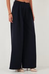 Lela Pile Detaylı Wide Leg Yüksek Bel Geniş Paça Bayan Pantolon 6522016 LACİVERT