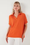 Lela Polo Yaka Kısa Kollu Relaxed Fit Bayan Bluz 66904862S4 ORANJ