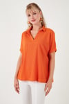 Lela Polo Yaka Kısa Kollu Relaxed Fit Bayan Bluz 66904862S4 ORANJ