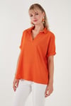 Lela Polo Yaka Kısa Kollu Relaxed Fit Bayan Bluz 66904862S4 ORANJ