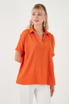 Lela Polo Yaka Kısa Kollu Relaxed Fit Bayan Bluz 66904862S4 ORANJ